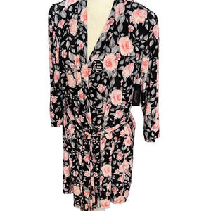 NWT Rene Rofe Floral Women's Robe - Black and Pink Robe ONLY